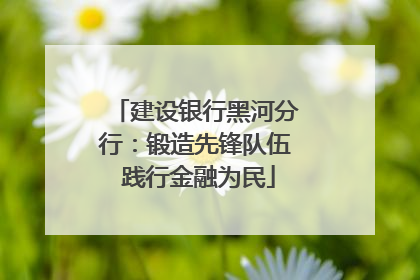 建设银行黑河分行：锻造先锋队伍 践行金融为民